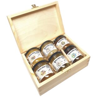 naturalszop Strona główna 6 Gotowy zestaw prezentowy 6 miodów 170g w stylowym drewnianym pudełku (Premium)