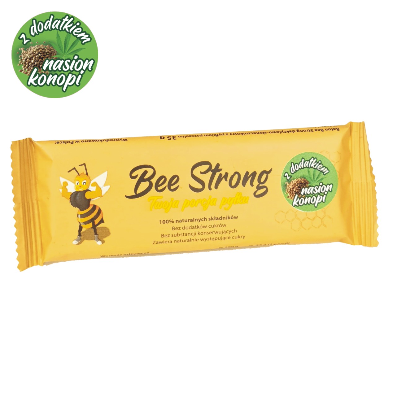naturalszop Baton z pyłkiem pszczelim Bee Strong 35g z nasionami konopi 2 Baton z pyłkiem pszczelim Bee Strong 35g z nasionami konopi - obrazek 2